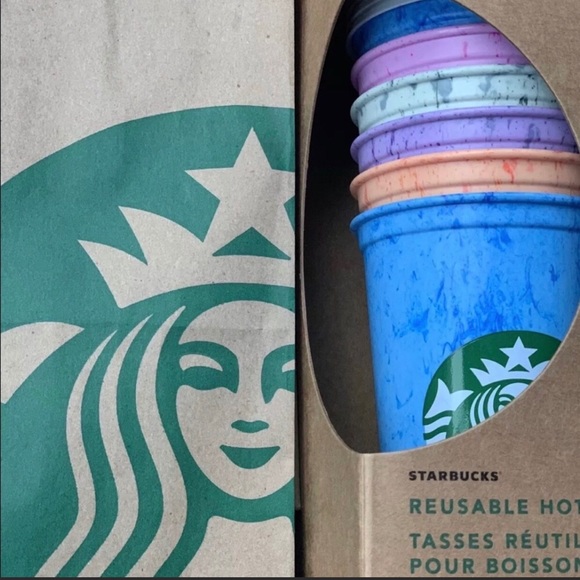 Starbucks Other - Starbucks marbled multicolor hot cups 6 reusable